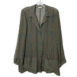 NWOT ALBA CONDE Blazer 40/~M Linen Net Multicolor Button Long Sleeve Pocket